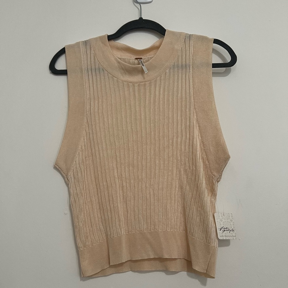 NWT Gold beige semi-sheer sweater tank from free people